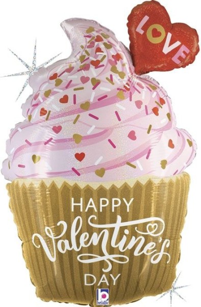 Großer goldener Cupcake ''Happy Valentine's Day'' Ballon