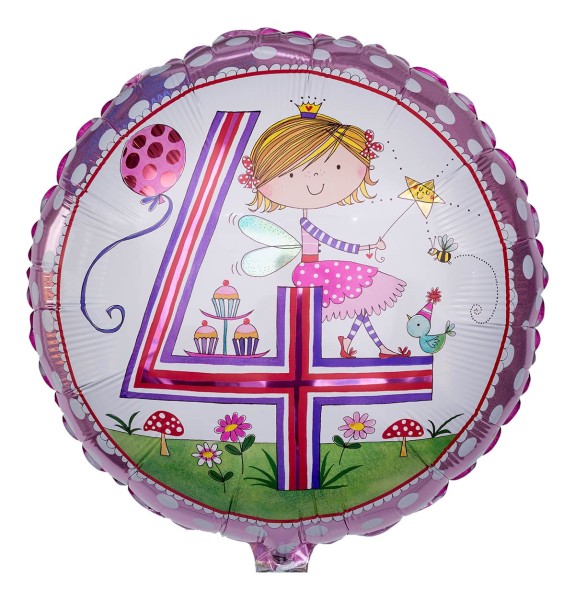 Luftballon Zahl für Mädchen "Zauberfee - 4. Geburtstag"