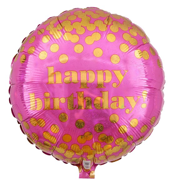 Geburtstags Ballon "Happy Birthday", Pink-Gold gepunktet