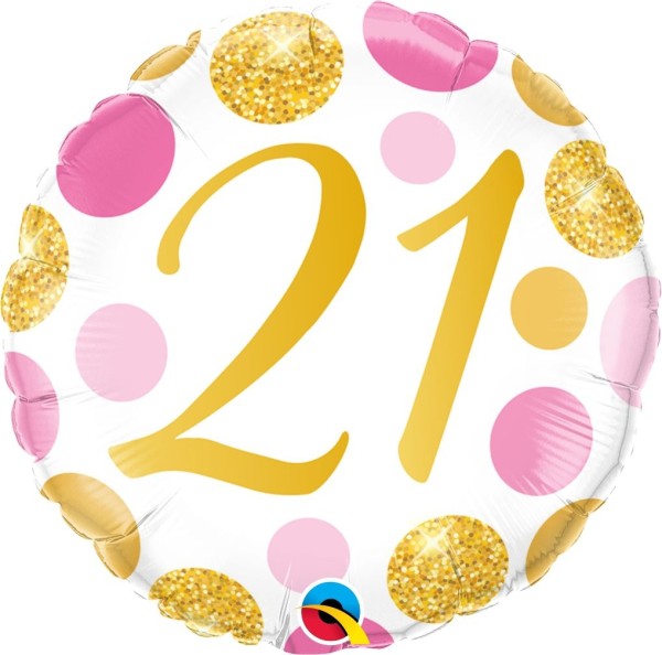 Gold-Pink gepunkteter Geburtstagsballon "21"