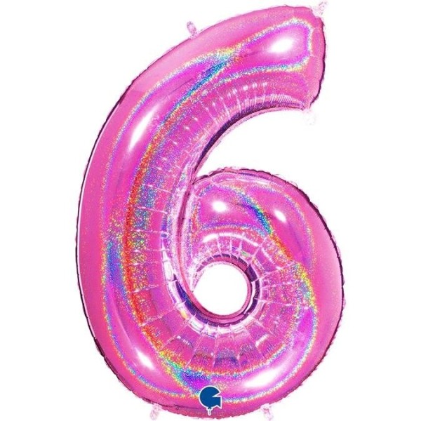 Zahlenballon Pink Holo "6"