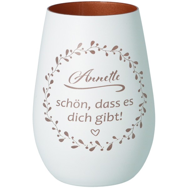 Windlicht Schön, dass es dich gibt "Name" Weiß/Bronze