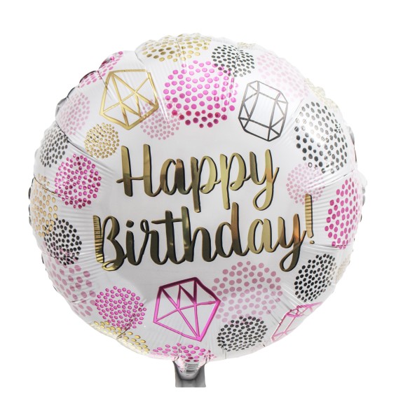 Folienballon "Happy Birthday" pink & gold & schwarz