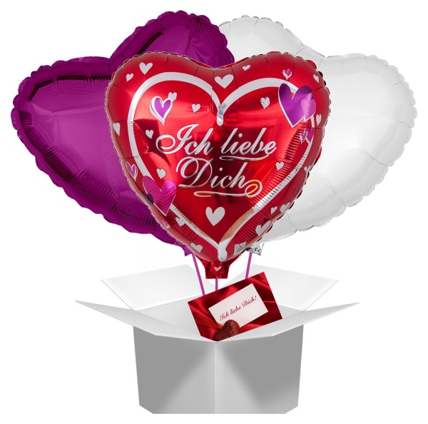 Ballon Bouquet rote Herzen "Ich liebe Dich" mit Grußkarte