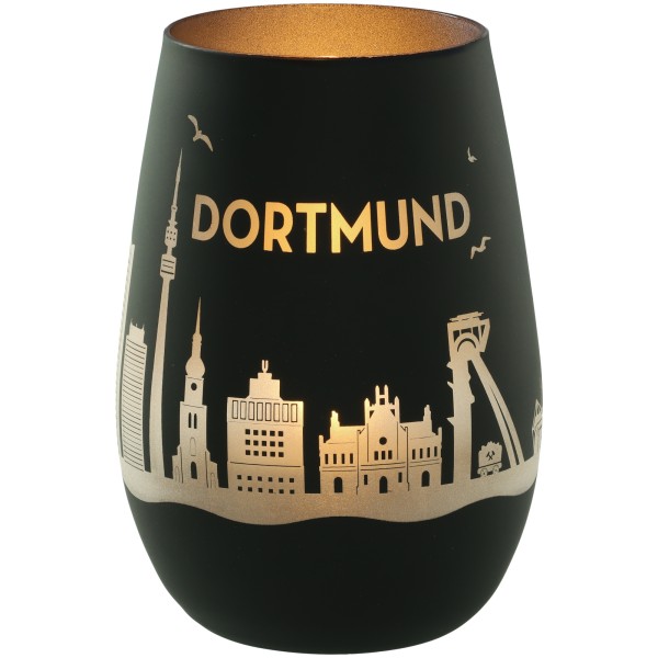 Windlicht Skyline Dortmund Schwarz/Silber