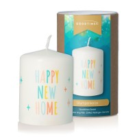 Stumpenkerze "Happy New Home" Weiß  Stumpenkerze "Happy New Home" Weiß