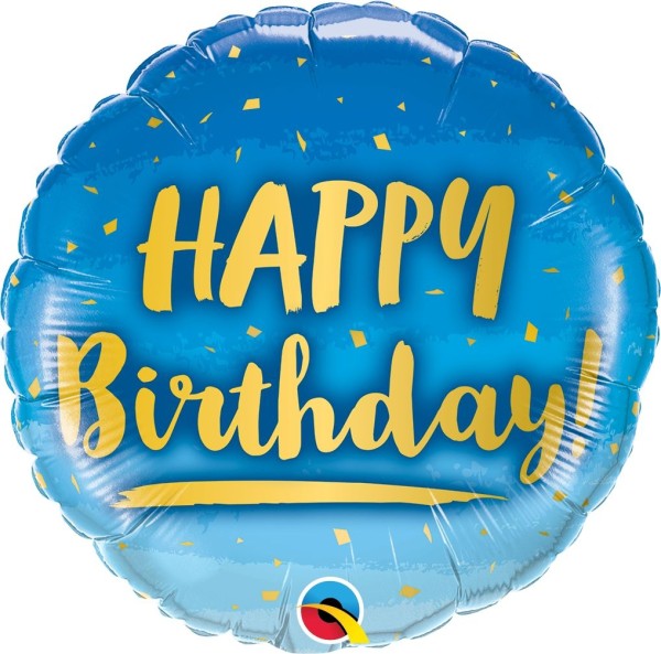 Folienballon Blau "Happy Birthday" mit Konfetti-Motiv