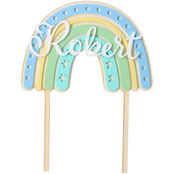 Cake Topper Regenbogen "Name" Stern aus Holz & Acryl