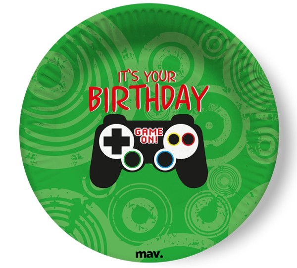 Pappteller klein "It's your Birthday" Game Controller, 8 Stück