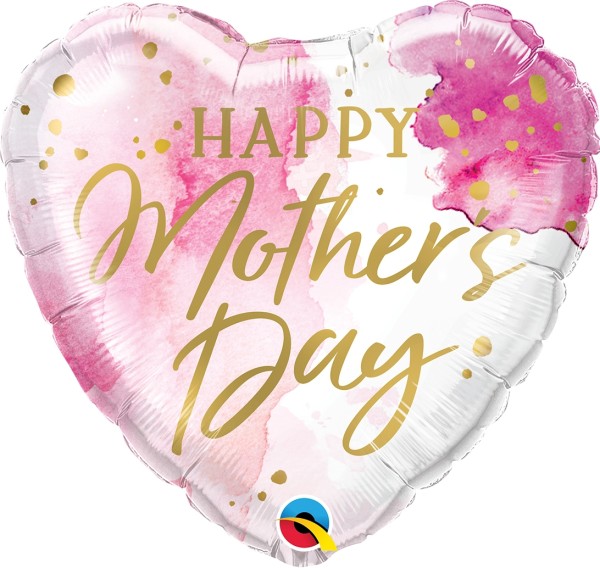 Herzballon "Happy Mother's Day" Pinke Wasserfarben