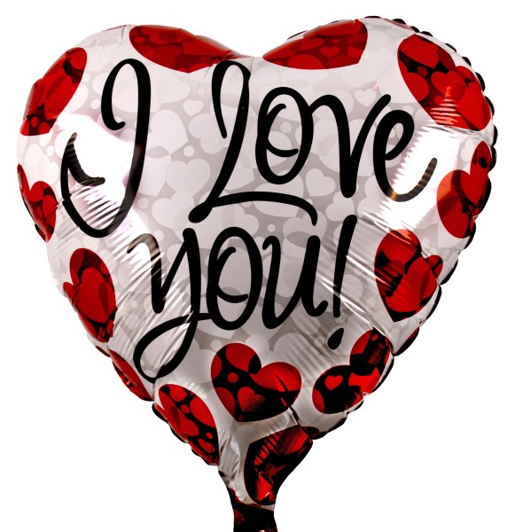 Herzballon "I Love you!", rot-weiß