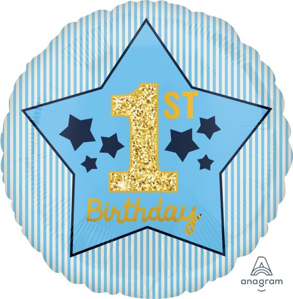 Blauer Folienballon "1st Birthday"