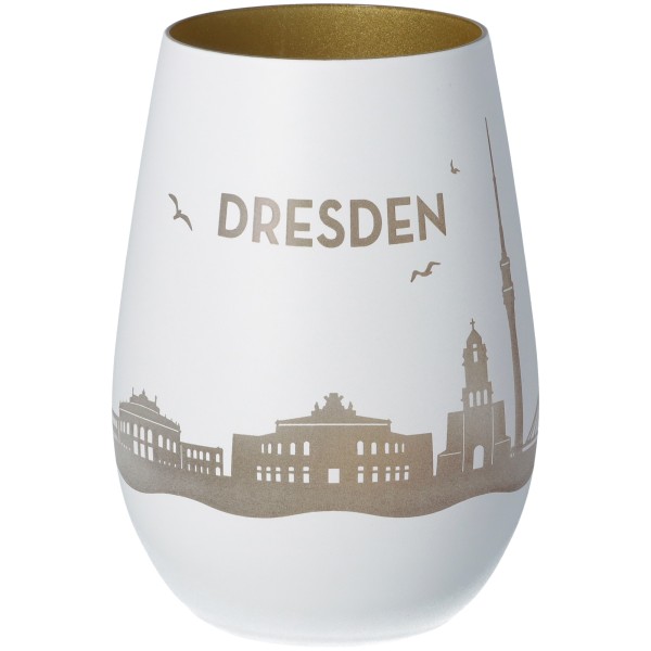 Windlicht Skyline Dresden Weiß/Gold