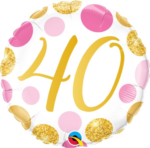 Gold-Pink gepunkteter Geburtstagsballon "40"