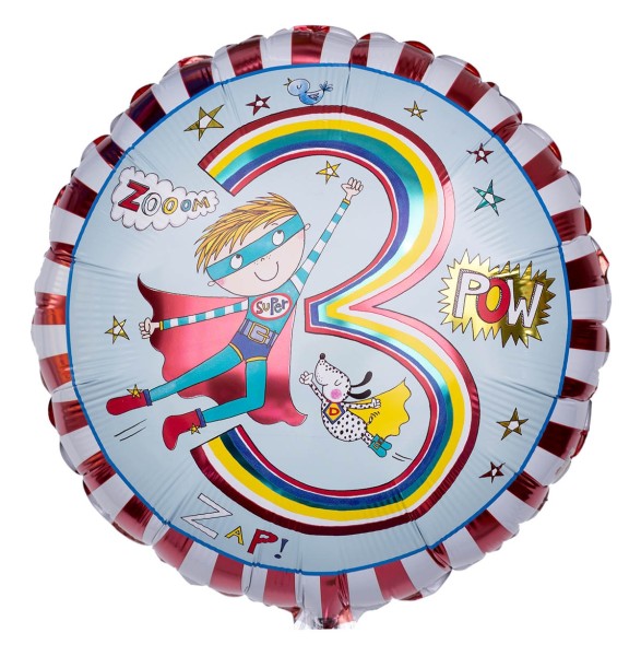 Luftballon Zahl für Jungs "Superheld - 3. Geburtstag"