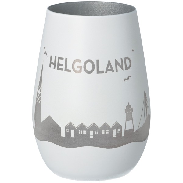 Windlicht Skyline Helgoland Weiß/Silber