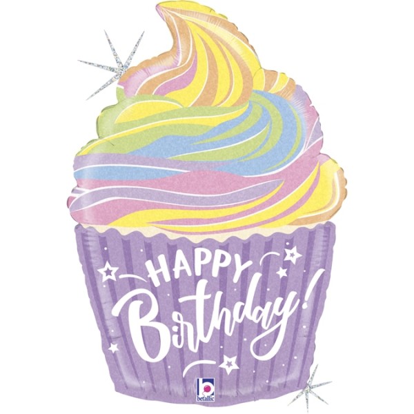 Großer Folienballon Muffin "Happy Birthday" Glitter Holo