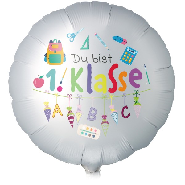Folienballon Satin Weiß "Du bist 1. Klasse"