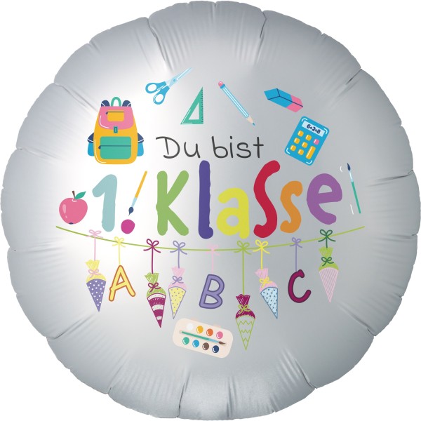 Folienballon Satin Weiß "Du bist 1. Klasse"