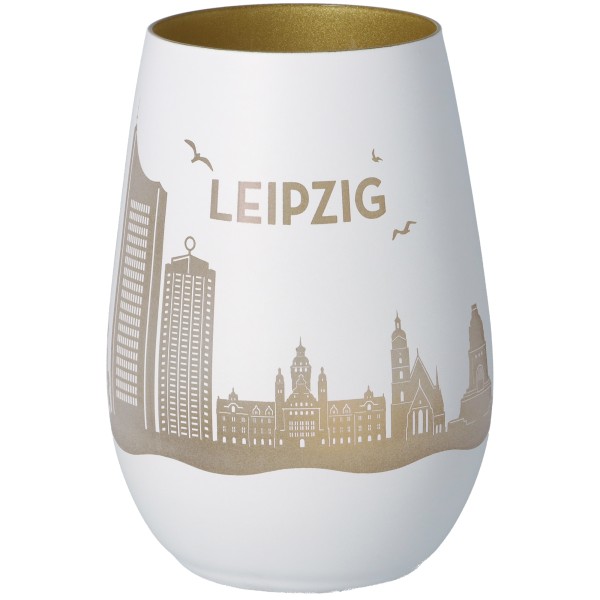 Windlicht Skyline Leipzig Weiß/Gold