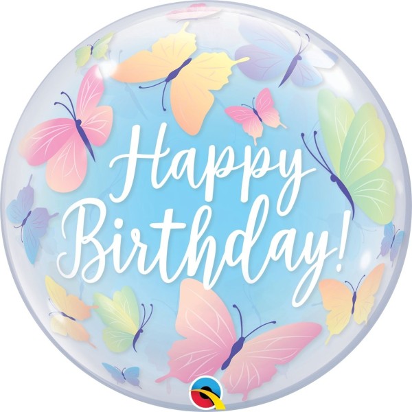 Bubble Ballon "Happy Birthday" mit Schmetterlingen