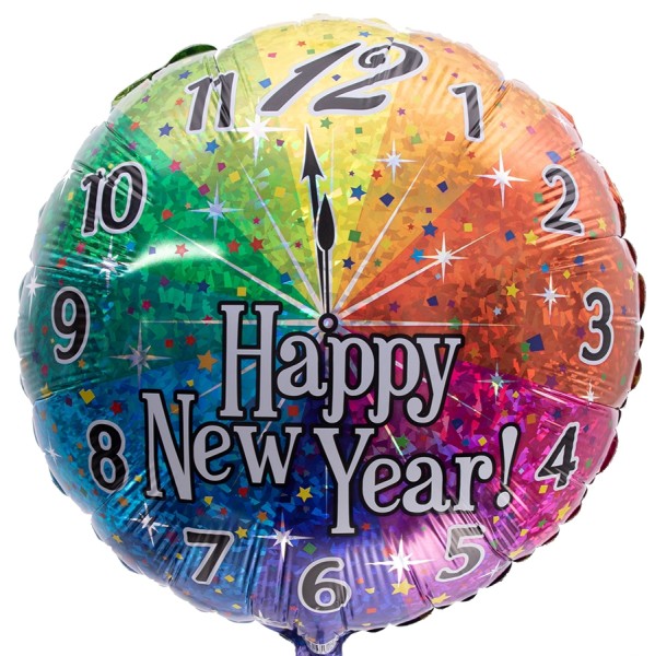 Folienballon "Regenbogen Uhr - Happy New Year!"