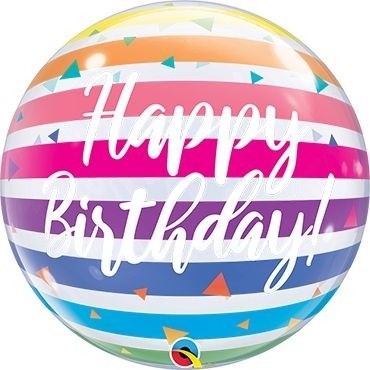 Bubble Ballon bunt gestreift "Happy Birthday"