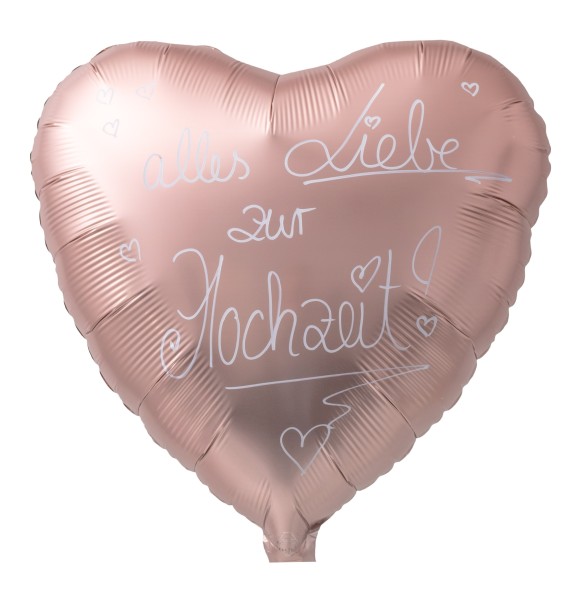 Folienballon Herz Handbeschriftet, Satin Rose Kupfer