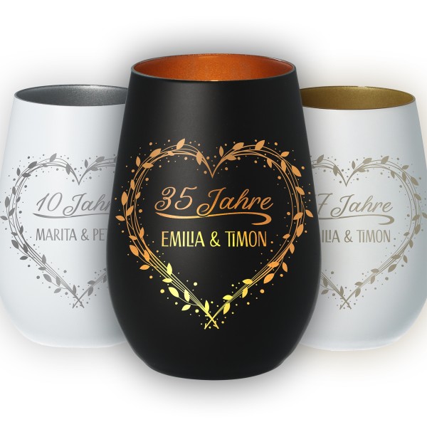 Windlicht Jubiläum "Zahl + Name + Name"