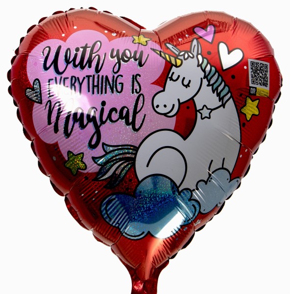 Einhorn Ballon Herz "With You Everything is Magical"