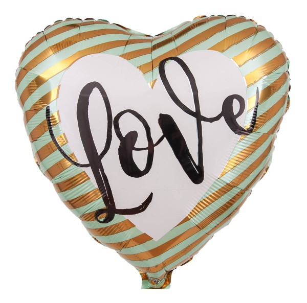 Eleganter Herzballon "Love" in Gold/Mint