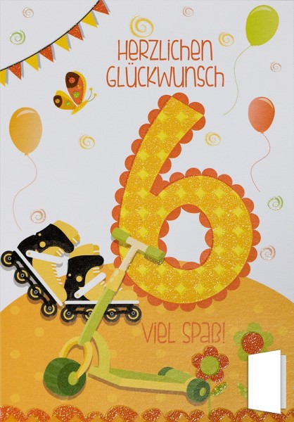 Geburtstagskarte 6. Geburtstag "Herzlichen Glückwunsch - Viel Spaß"