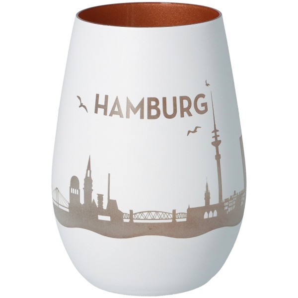 Windlicht Skyline Hamburg Weiß/Bronze