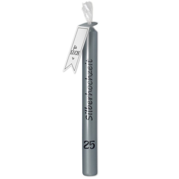 Stabkerze "25 - Silberhochzeit" Metallic Silber