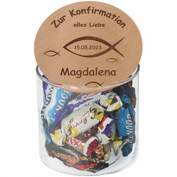 Geschenkglas Konfirmation "Name & Datum" 530ml