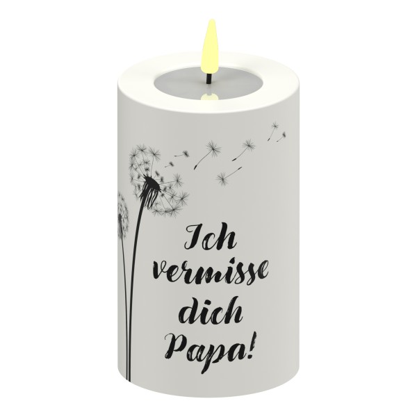 LED Stumpenkerze Weiß Pusteblume "Ich vermisse dich Papa!"