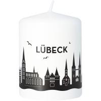 Stumpenkerze Skyline Lübeck Weiß Stumpenkerze Skyline Lübeck Weiß
