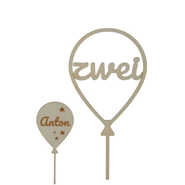 Cake Topper Ballon Stern Set Zahl 2 aus Holz