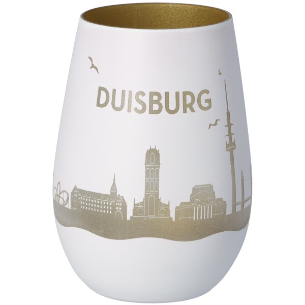 Windlicht Skyline Duisburg Weiß/Gold