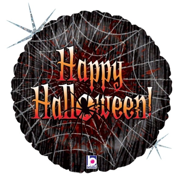 Ballon Rund "Happy Halloween" Spinnennetz