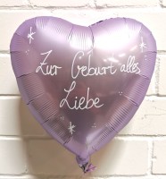 Folienballon Herz Handbeschriftet, Satin Pastell Lila  Folienballon Herz Handbeschriftet, Satin Pastell Lila