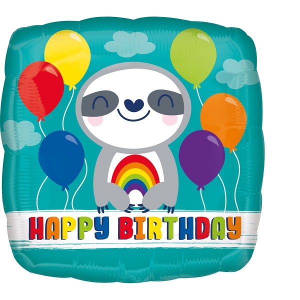 Kinderballon "Happy Birthday" Faultier mit Regenbogen