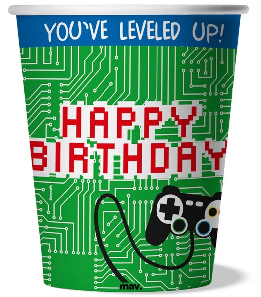 Pappbecher "Happy Birthday" Game Controller, 8 Stück