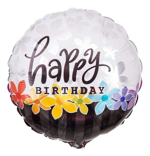 Runder Happy Birthday Ballon mit Blumenkette