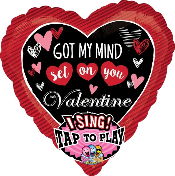 Musikballon in Herzform "Got my mind set on you Valentine"