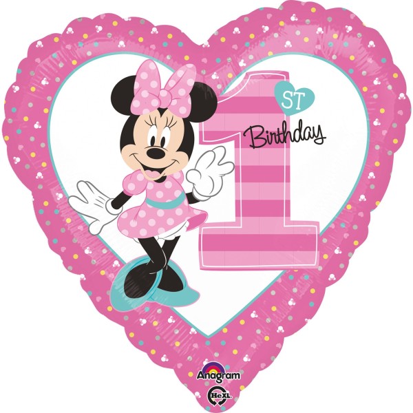 Herz Ballon "1st Birthday" Minnie Mouse