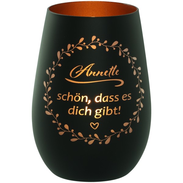 Windlicht Schön, dass es dich gibt "Name" Schwarz/Bronze
