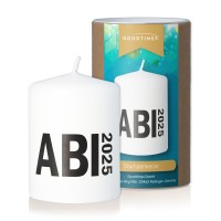 Stumpenkerze Schwarz "ABI 2025" Weiß  Stumpenkerze Schwarz "ABI 2025" Weiß