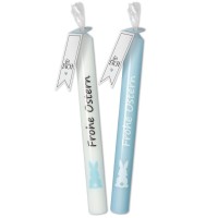 Kerzen-Set Hellblau/Weiß "Frohe Ostern"  Kerzen-Set Hellblau/Weiß "Frohe Ostern"