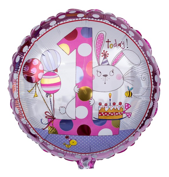 Zahlen Luftballon für Mädchen "Hase - 1. Geburtstag"